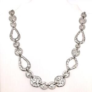 Erica Lyons Silver Tone Hammered Disc Open Teardrop Station Necklace